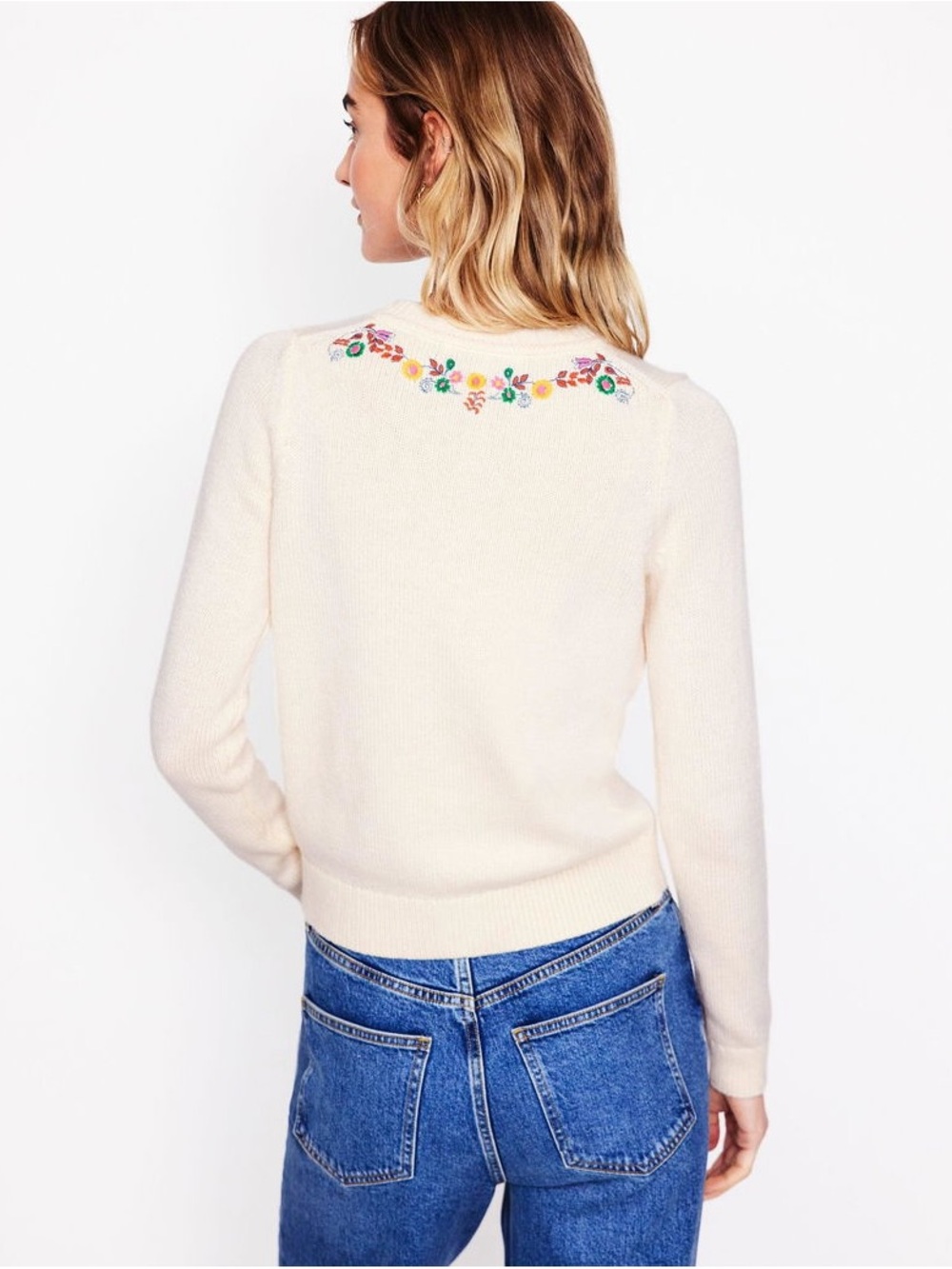 Boden Embroidered Peacock Cardigan Ivory Wool Alpaca Blend XS - Picture 3 of 6